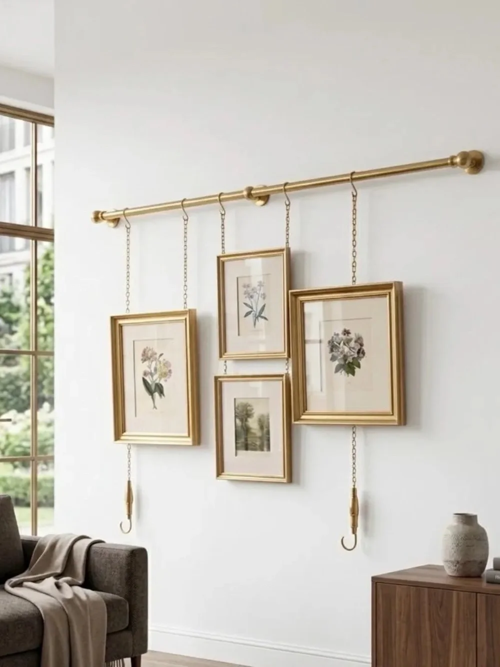 Solid Brass Picture Rail Hanging Kit Vintage Gallery Wall Art Display System